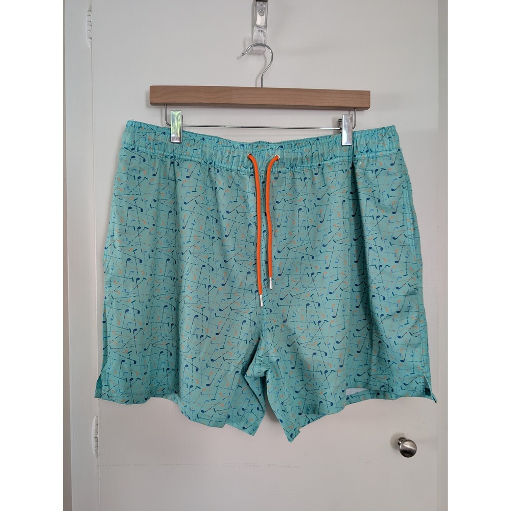 Robert Graham Mens XL Swim Trunks Golf Club Print Turquoise Orange Vacation Pool